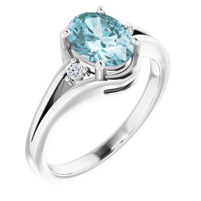 14K Gold Oval Natural Sky Blue Topaz & Natural Diamond Accented Split Shank Ring