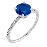 14K Gold Round Lab-Grown Blue Sapphire Solitaire Ring - White Gold