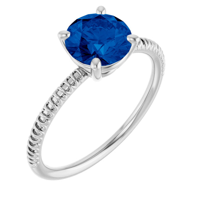 14K Gold Round Lab-Grown Blue Sapphire Solitaire Ring - White Gold