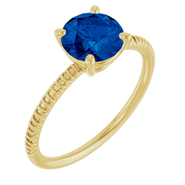 14K Gold Round Lab-Grown Blue Sapphire Solitaire Ring - Yellow Gold