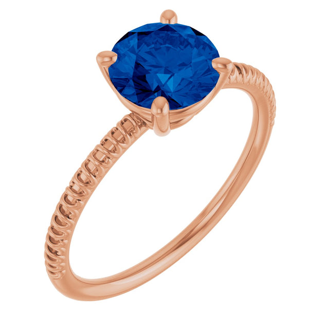 14K Gold Round Lab-Grown Blue Sapphire Solitaire Ring - Rose Gold
