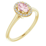 14K Gold Oval Natural Pink Morganite & Natural Diamond Halo-Style Ring – 6x4mm - Yellow Gold