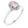 14K Gold Oval Natural Pink Morganite & Natural Diamond Halo-Style Ring – 6x4mm - White Gold