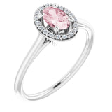 14K Gold Oval Natural Pink Morganite & Natural Diamond Halo-Style Ring – 6x4mm - White Gold