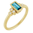 14K Gold Straight Baguette Natural London Blue Topaz & Natural Diamond Bezel-Set Accented Ring - Yellow Gold