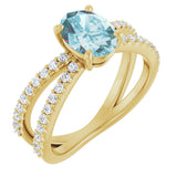 14K Gold Oval Natural Sky Blue Topaz & Natural Diamond Accented Ring – 8x6mm - Yellow Gold