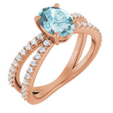 14K Gold Oval Natural Sky Blue Topaz & Natural Diamond Accented Ring – 8x6mm - Rose Gold