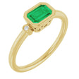 14K Gold Emerald Lab-Grown Emerald & Natural Diamond Bezel-Set Accented Ring - Yellow Gold