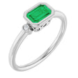Platinum Emerald Lab-Grown Emerald & Natural Diamond Bezel-Set Accented Ring