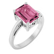 14K Gold Emerald Natural Pink Tourmaline Scroll Setting Solitaire Ring - White Gold