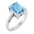 14K Gold Emerald Natural Aquamarine Scroll Setting Solitaire Ring - White Gold