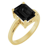 14K Gold Emerald Natural Black Onyx Scroll Setting Solitaire Ring - Yellow Gold