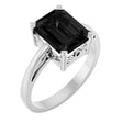 14K Gold Emerald Natural Black Onyx Scroll Setting Solitaire Ring - White Gold