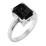 14K Gold Emerald Natural Black Onyx Scroll Setting Solitaire Ring - White Gold