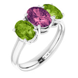 14K Gold Oval Pink Tourmaline & Peridot Three-Stone Ring