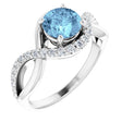 Platinum Round Natural Aquamarine & Natural Diamond Accented Ring