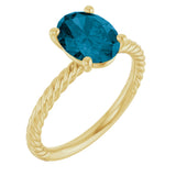 14K Gold Oval Natural London Blue Topaz Rope Solitaire Ring - Yellow Gold