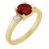 14K Gold Round Natural Mozambique Garnet Accented Ring - Yellow Gold