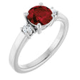 14K Gold Round Natural Mozambique Garnet Accented Ring - White Gold