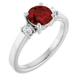 14K Gold Round Natural Mozambique Garnet Accented Ring - White Gold