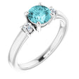 14K Gold Round Natural Blue Zircon & Natural Diamond Accented Ring - White Gold