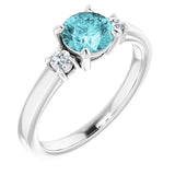 14K Gold Round Natural Blue Zircon & Natural Diamond Accented Ring - White Gold