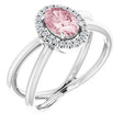 14K Gold Oval Natural Pink Morganite & Natural Diamond Halo-Style Ring II - White Gold