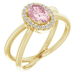 14K Gold Oval Natural Pink Morganite & Natural Diamond Halo-Style Ring II - Yellow Gold
