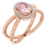 14K Gold Oval Natural Pink Morganite & Natural Diamond Halo-Style Ring II - Rose Gold