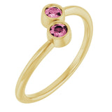 14K Gold Round Natural Pink Tourmaline Two-Stone Ring - Yellow Gold - view 6