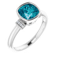 Platinum Cushion Natural Checkerboard London Blue Topaz & Natural Diamond Bezel-Set Accented Ring