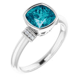 14K Gold Cushion Natural Checkerboard London Blue Topaz & Natural Diamond Bezel-Set Accented Ring - White Gold