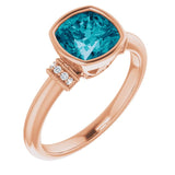 14K Gold Cushion Natural Checkerboard London Blue Topaz & Natural Diamond Bezel-Set Accented Ring - Rose Gold