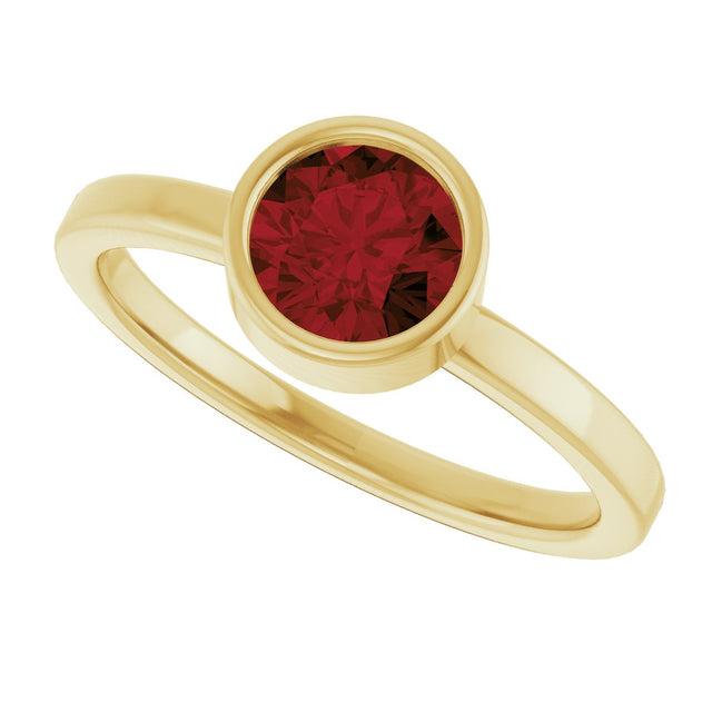 14K Gold Round Natural Mozambique Garnet Bezel-Set Solitaire Ring - Yellow Gold - view 10
