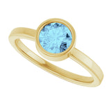 14K Gold Round Natural Aquamarine Bezel-Set Solitaire Ring - Yellow Gold - view 10