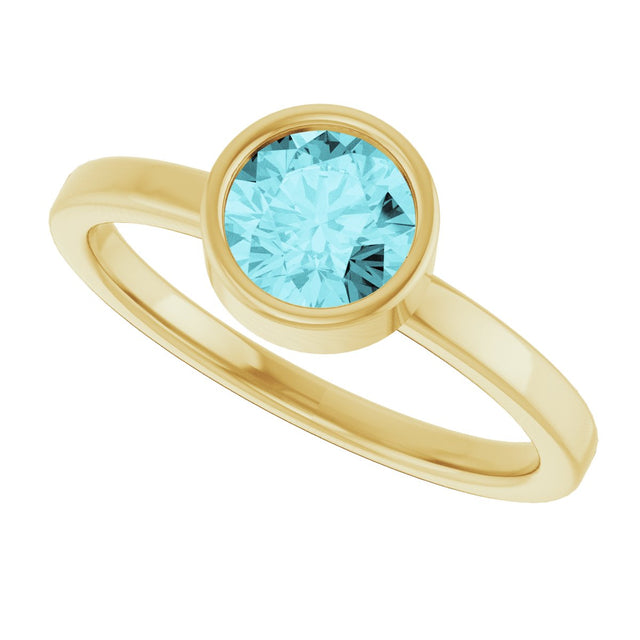 14K Gold Round Natural Blue Zircon Bezel-Set Solitaire Ring - Yellow Gold - view 10