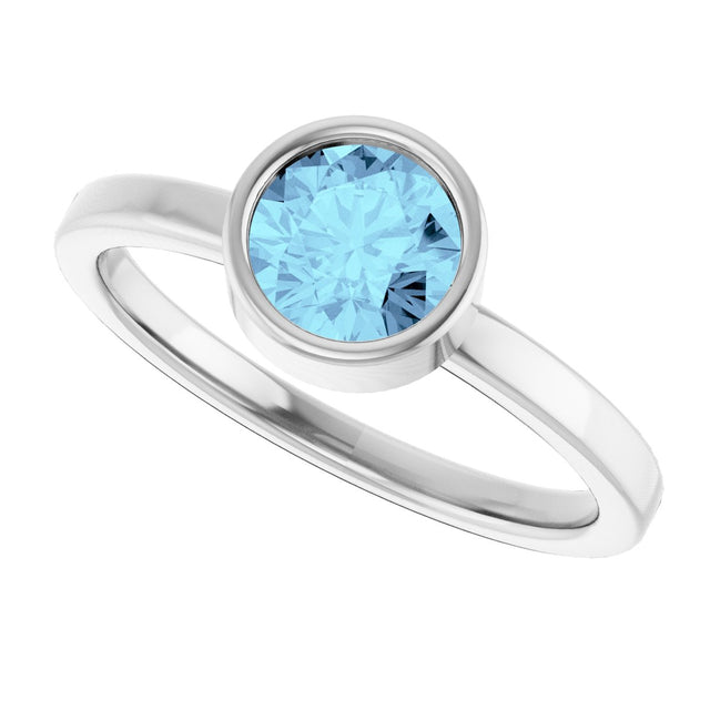 Platinum Round Natural Aquamarine Bezel-Set Solitaire Ring - view 10