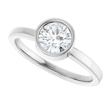 Platinum Round Natural White Sapphire Bezel-Set Solitaire Ring - view 10