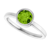 Platinum Round Natural Peridot Bezel-Set Solitaire Ring - view 10