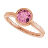 14K Gold Round Natural Pink Tourmaline Bezel-Set Solitaire Ring - Rose Gold - view 10