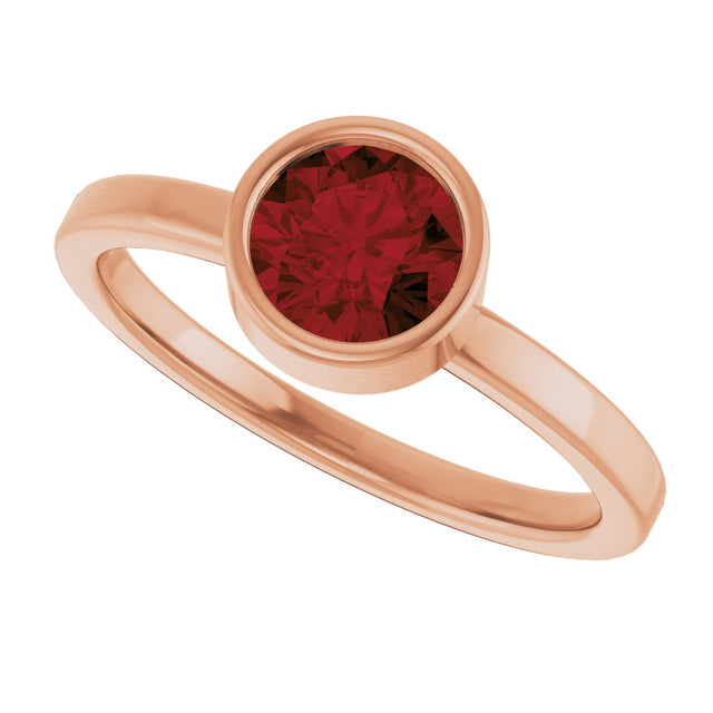 14K Gold Round Natural Mozambique Garnet Bezel-Set Solitaire Ring - Rose Gold - view 10