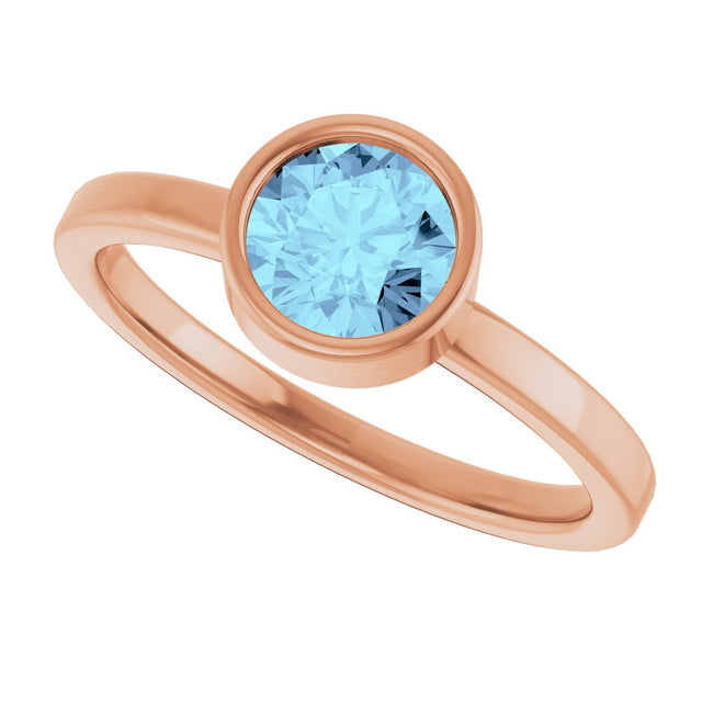 14K Gold Round Natural Aquamarine Bezel-Set Solitaire Ring - Rose Gold - view 10