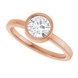 14K Gold Round Natural White Sapphire Bezel-Set Solitaire Ring - Rose Gold - view 10