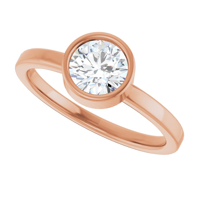 14K Gold Round Natural White Sapphire Bezel-Set Solitaire Ring - Rose Gold - view 10