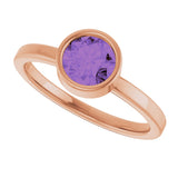 14K Gold Round Natural Amethyst Bezel-Set Solitaire Ring - Rose Gold - view 10
