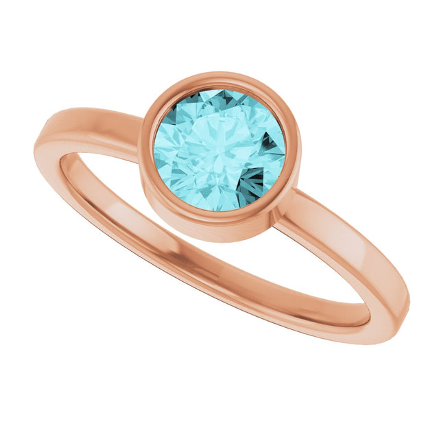14K Gold Round Natural Blue Zircon Bezel-Set Solitaire Ring - Rose Gold - view 10