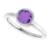 Platinum Round Natural Amethyst Bezel-Set Solitaire Ring - view 10