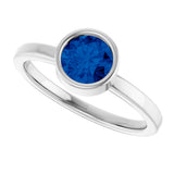 14K Gold Round Lab-Grown Blue Sapphire Bezel-Set Solitaire Ring - White Gold - view 10