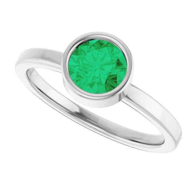 Platinum Round Lab-Grown Emerald Bezel-Set Solitaire Ring - view 10