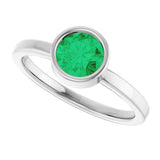 14K Gold Round Lab-Grown Emerald Bezel-Set Solitaire Ring - White Gold - view 10